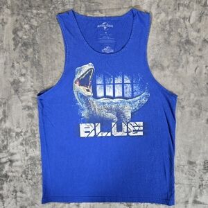 Jurassic Park Universal Studios Blue Dinosaur Muscle Sleeveless Tank Top Sz Med
